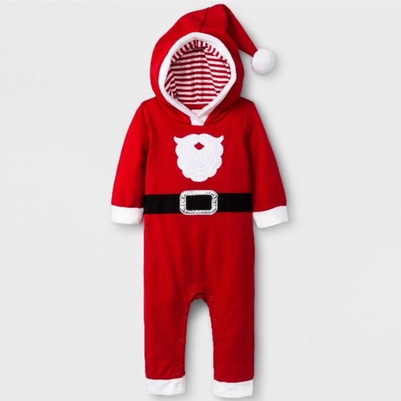 CAT & JACK Baby Santa BodySuit Hooded Jumpsuit - Picture 1 of 6